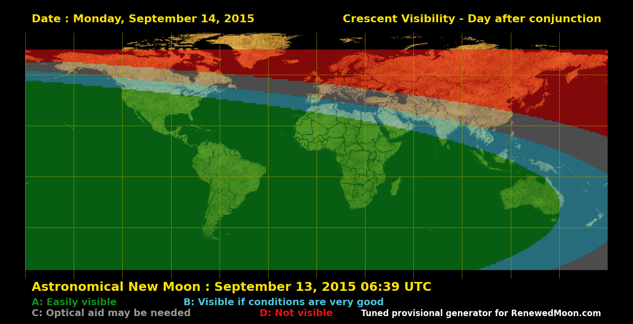 Visibility map for renewed moon confirmation date