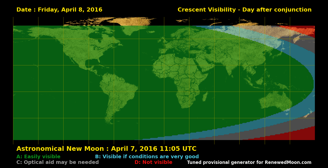 Visibility map for renewed moon confirmation date