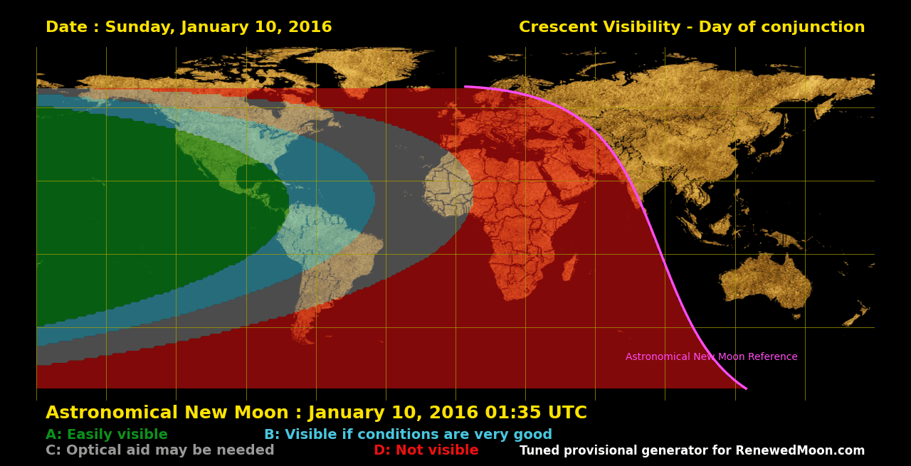 Visibility map for renewed moon confirmation date