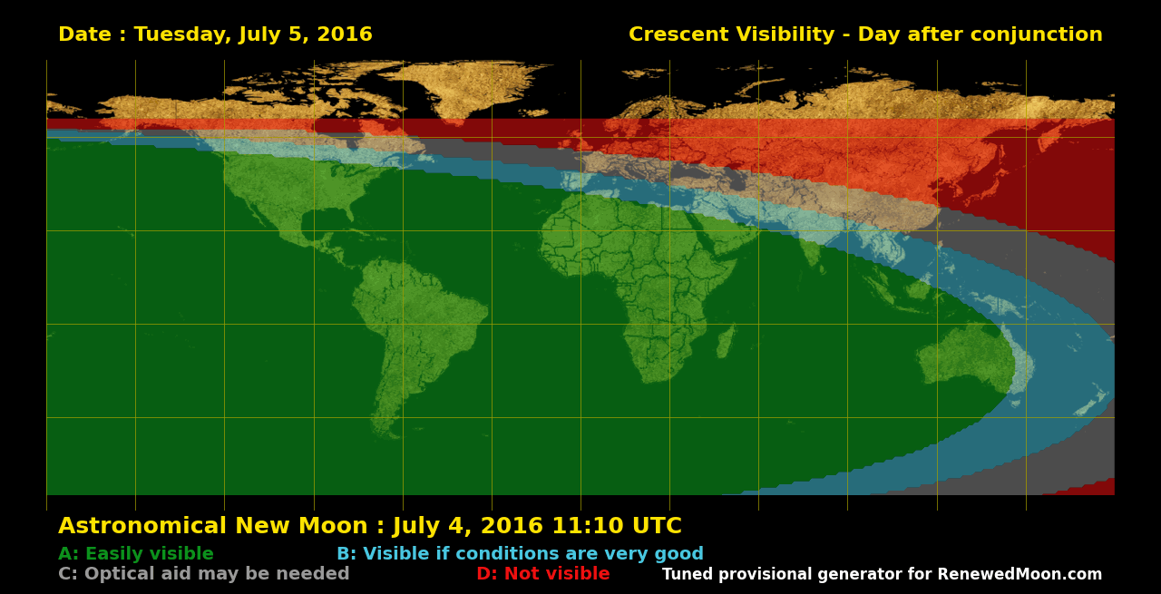 Visibility map for renewed moon confirmation date