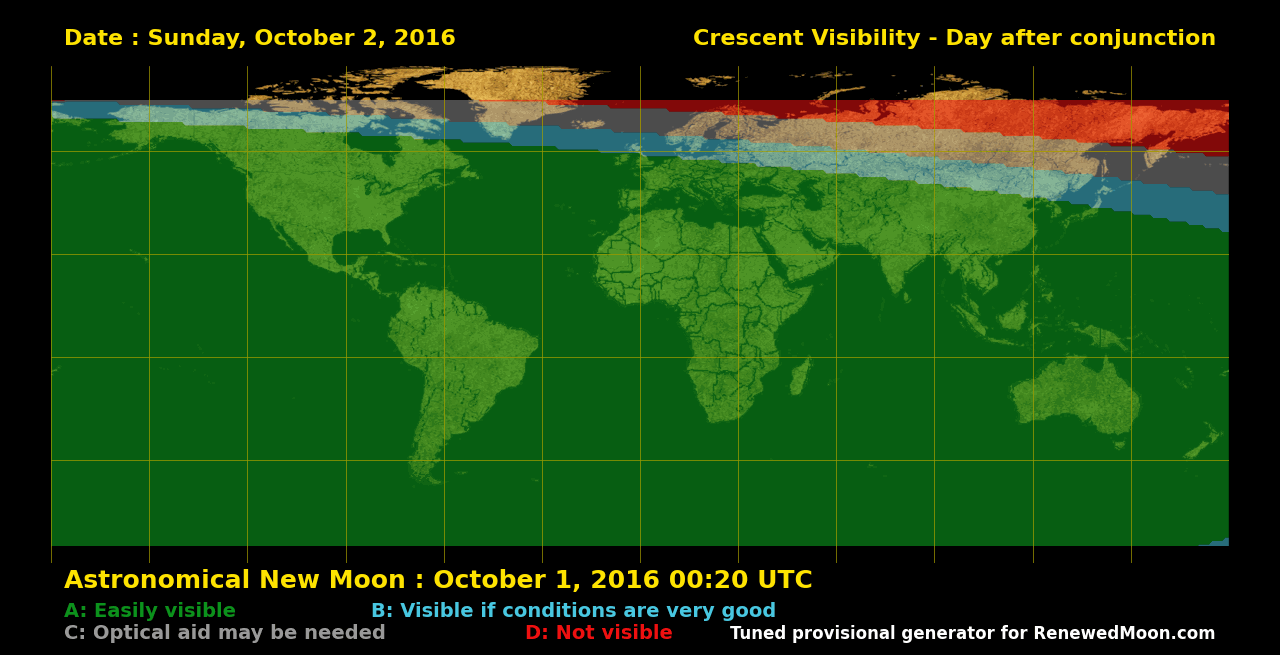 Visibility map for renewed moon confirmation date