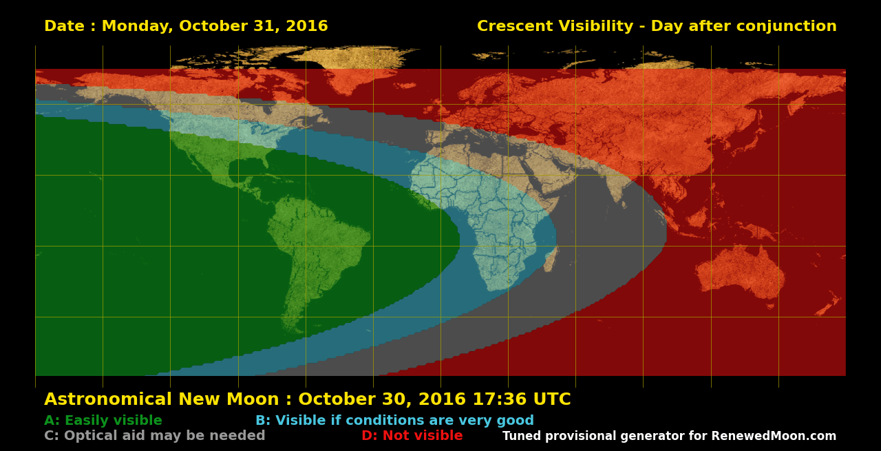 Visibility map for renewed moon confirmation date