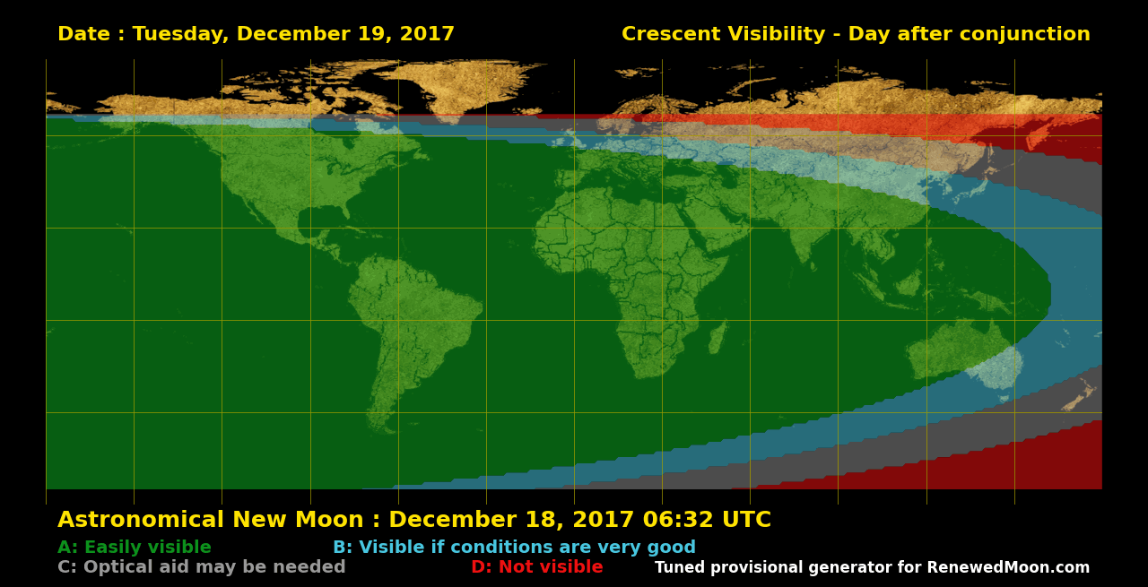 Visibility map for renewed moon confirmation date