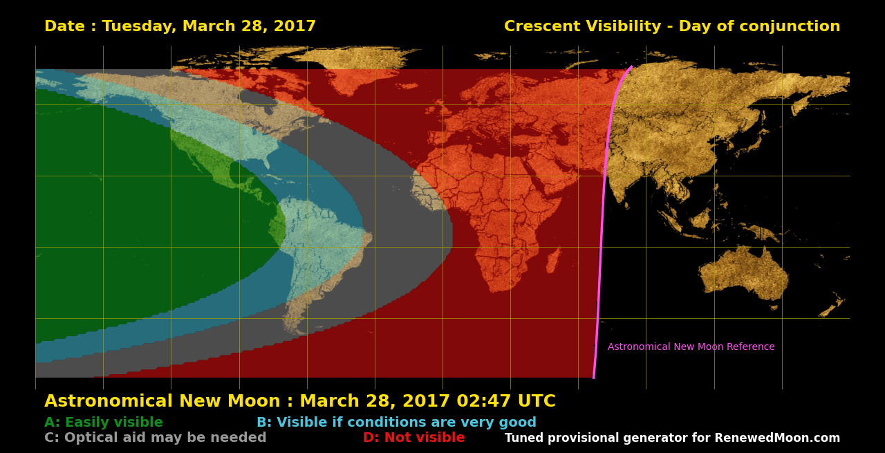 Visibility map for renewed moon confirmation date