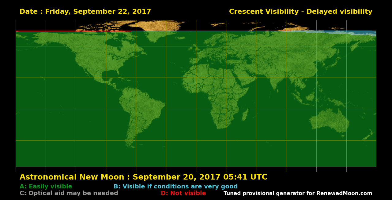 Visibility map for renewed moon confirmation date
