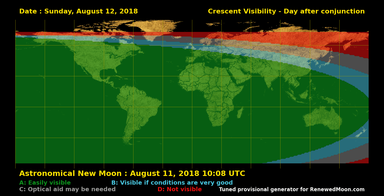 Visibility map for renewed moon confirmation date