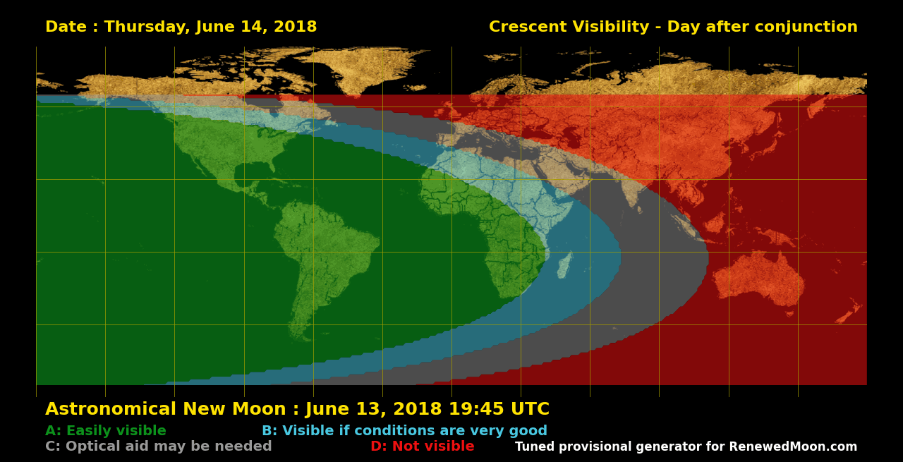 Visibility map for renewed moon confirmation date