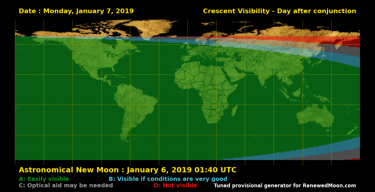 Visibility map for renewed moon confirmation date