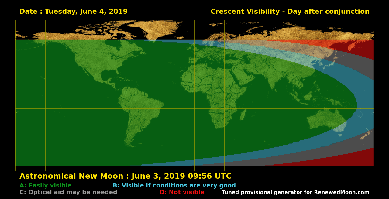 Visibility map for renewed moon confirmation date