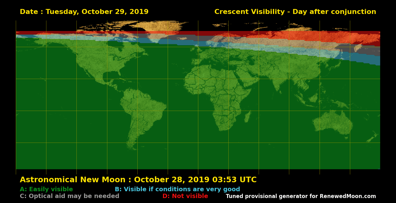 Visibility map for renewed moon confirmation date