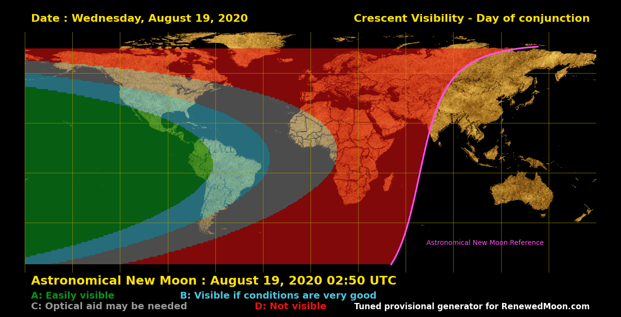 Visibility map for renewed moon confirmation date