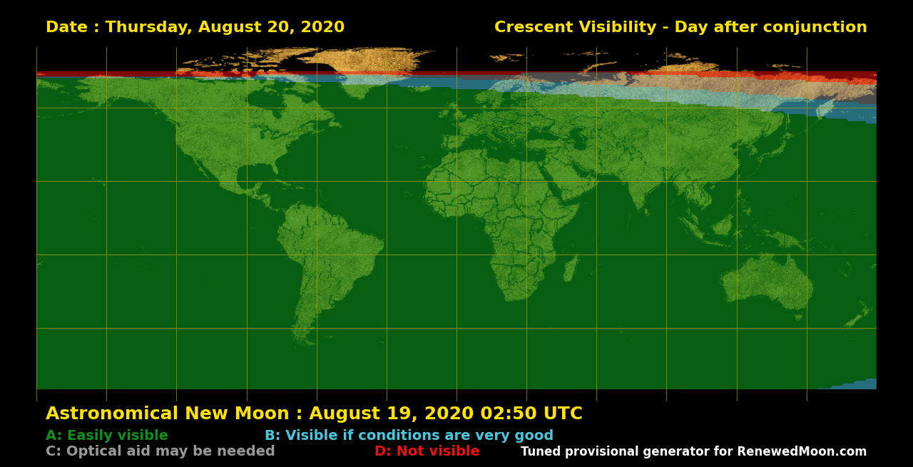 Visibility map for renewed moon confirmation date