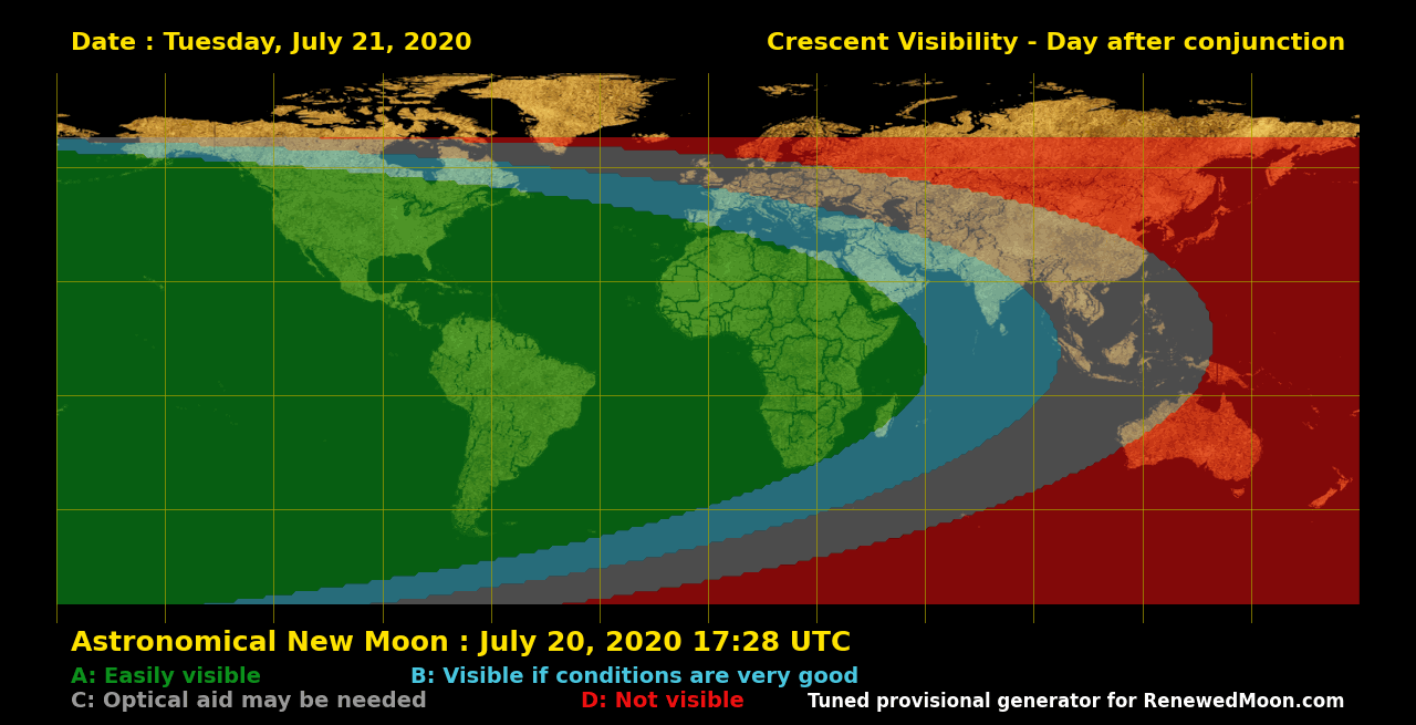 Visibility map for renewed moon confirmation date