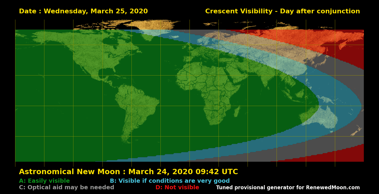 Visibility map for renewed moon confirmation date