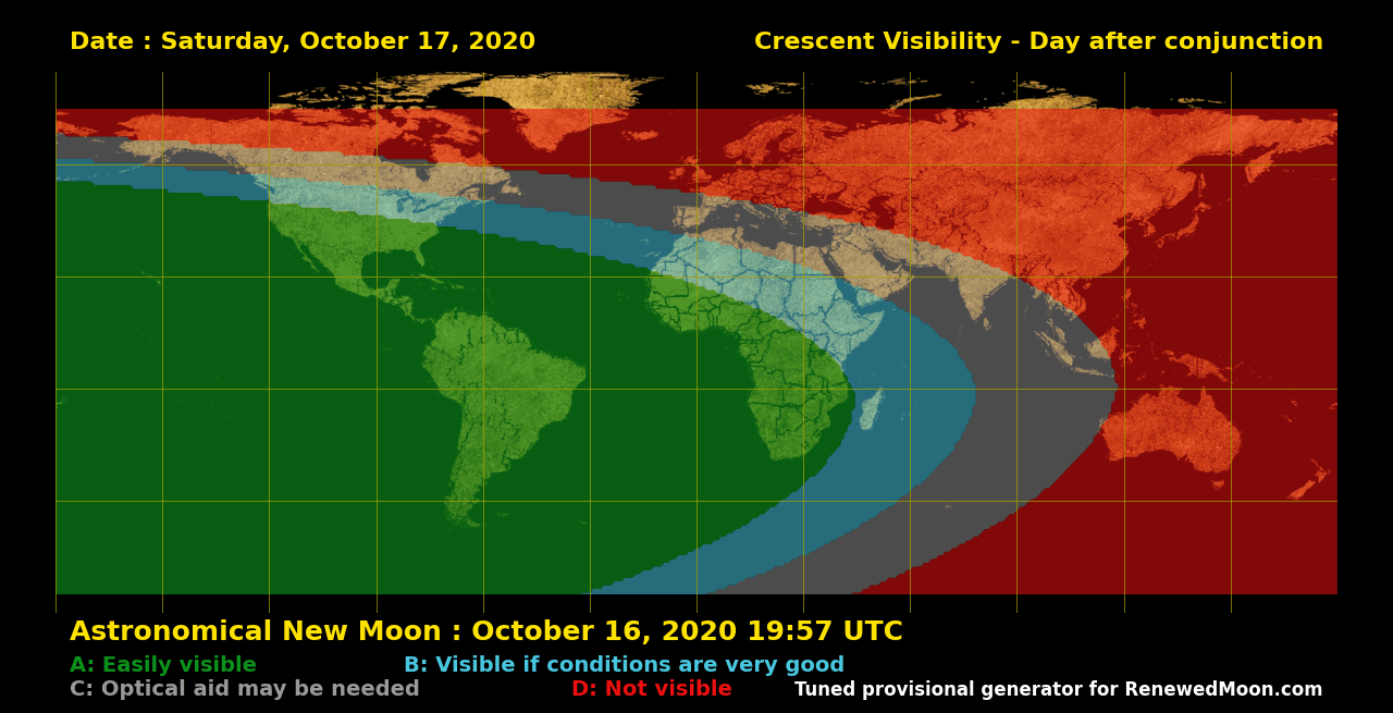 Visibility map for renewed moon confirmation date
