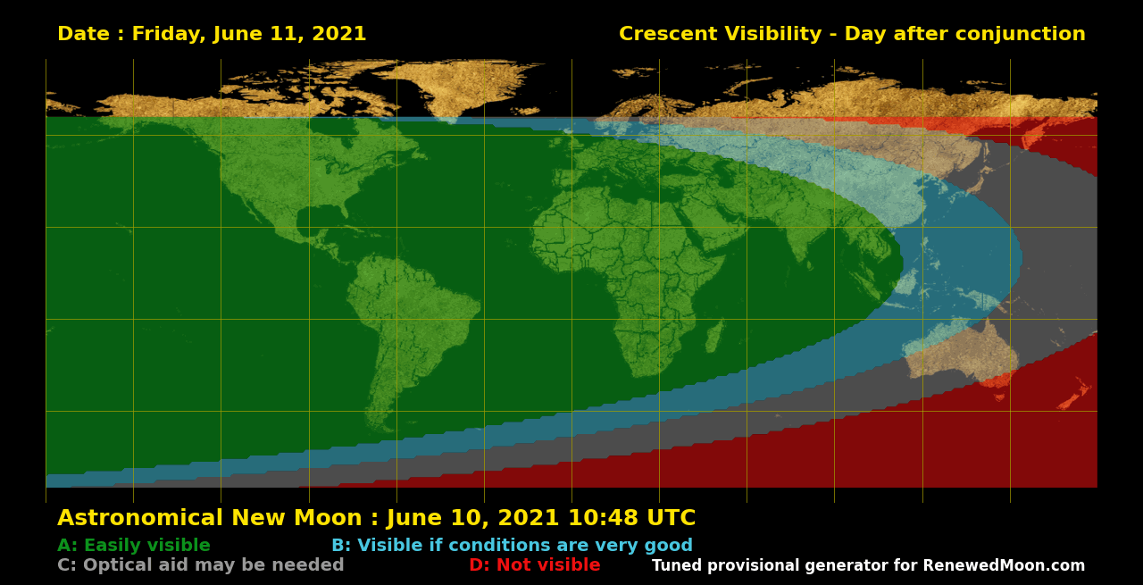 Visibility map for renewed moon confirmation date