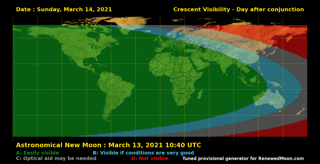 Visibility map for renewed moon confirmation date