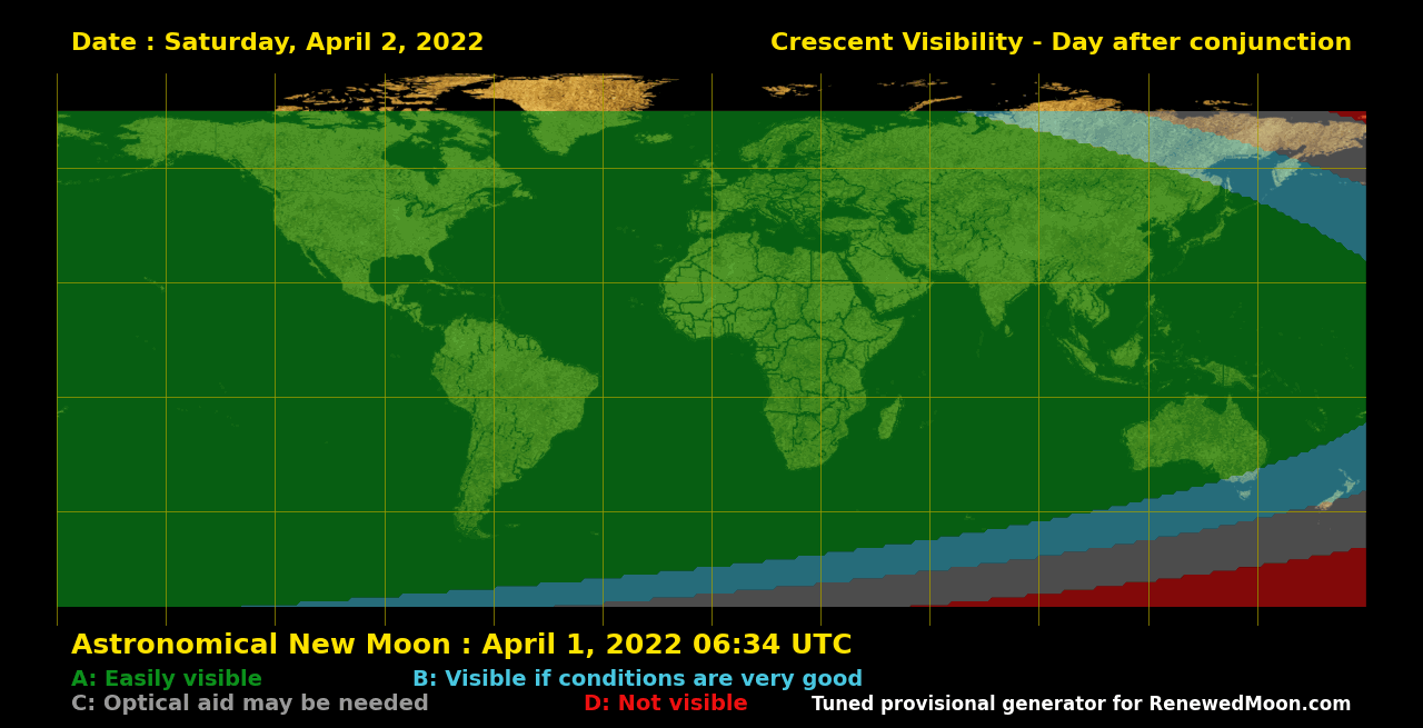 Visibility map for renewed moon confirmation date