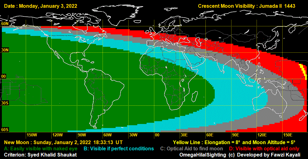 Visibility map for renewed moon confirmation date