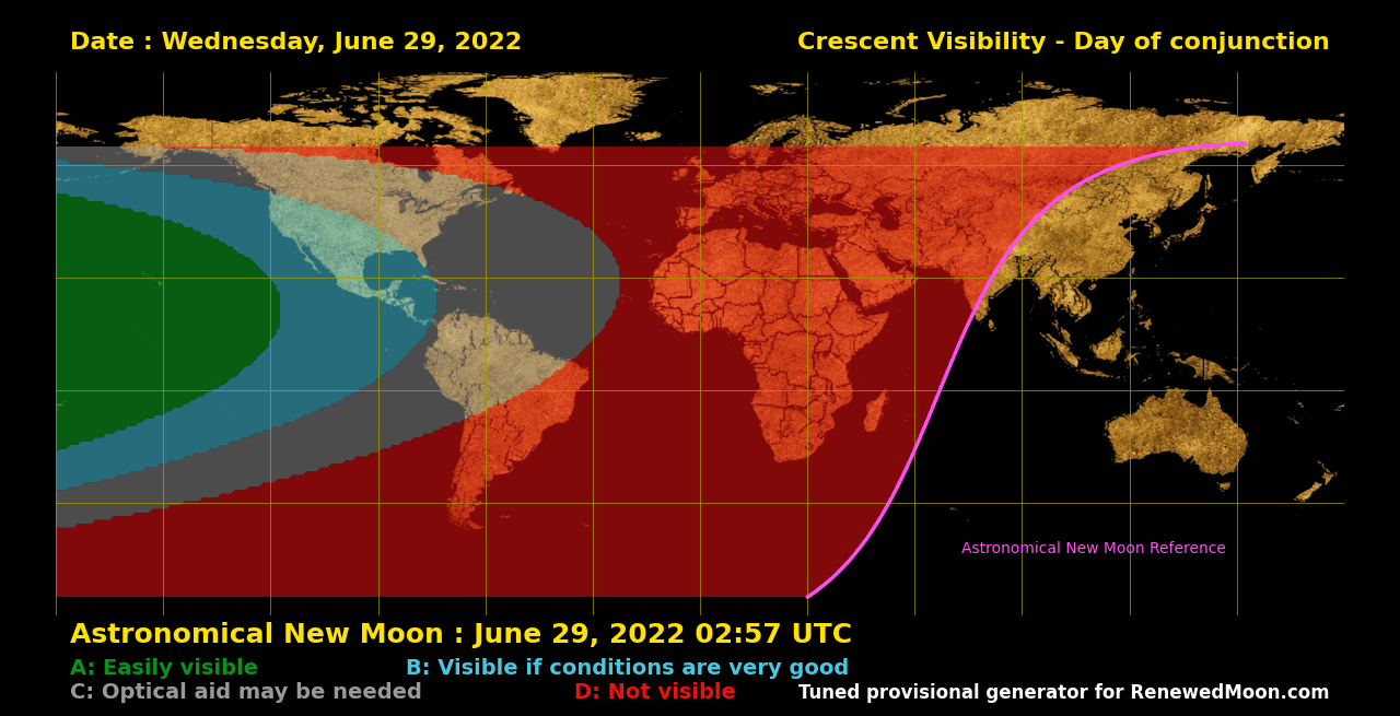 Visibility map for renewed moon confirmation date