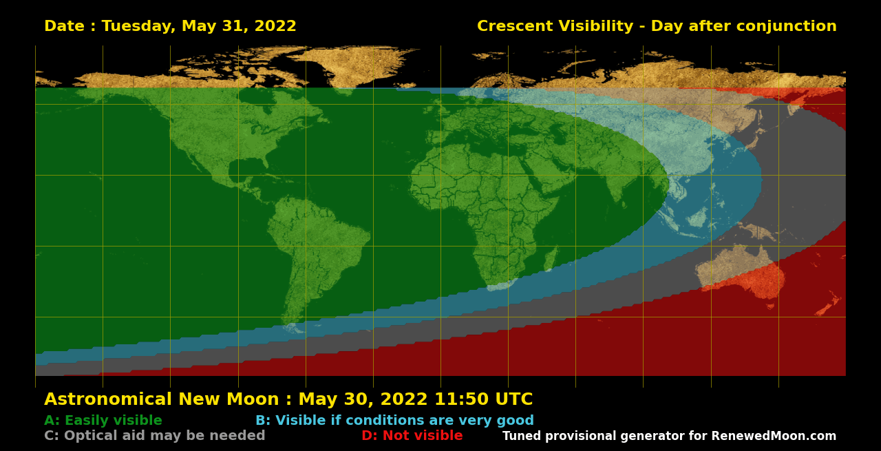 Visibility map for renewed moon confirmation date