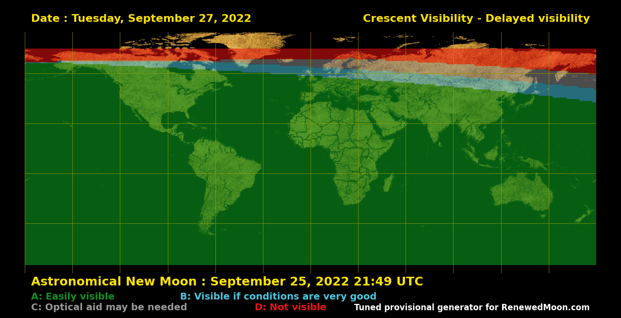 Visibility map for renewed moon confirmation date