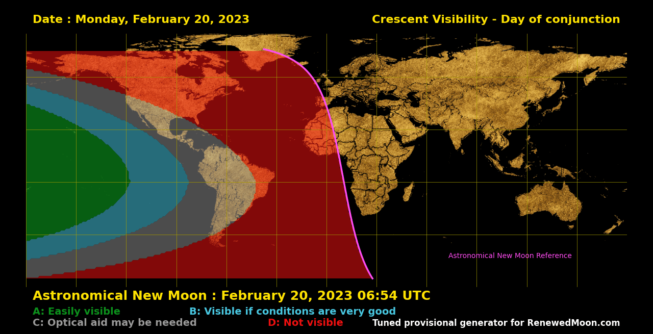 Visibility map for renewed moon confirmation date
