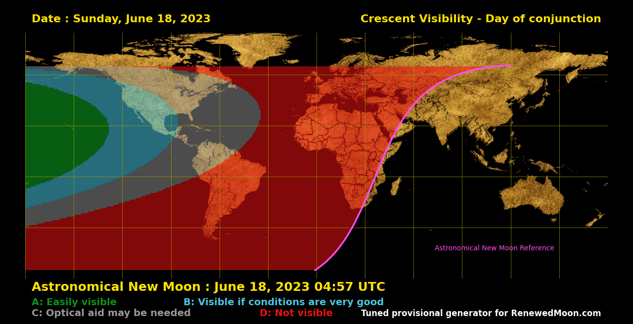 Visibility map for renewed moon confirmation date