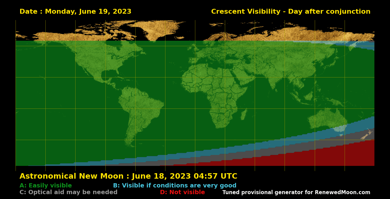 Visibility map for renewed moon confirmation date