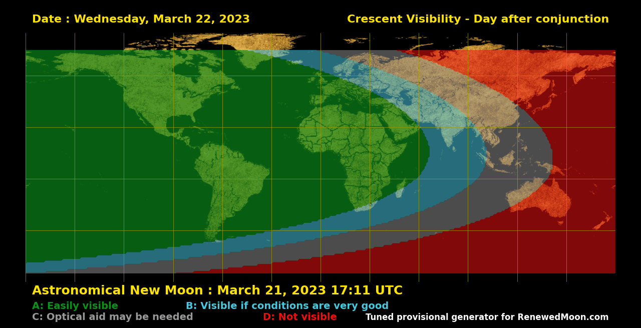 Visibility map for renewed moon confirmation date