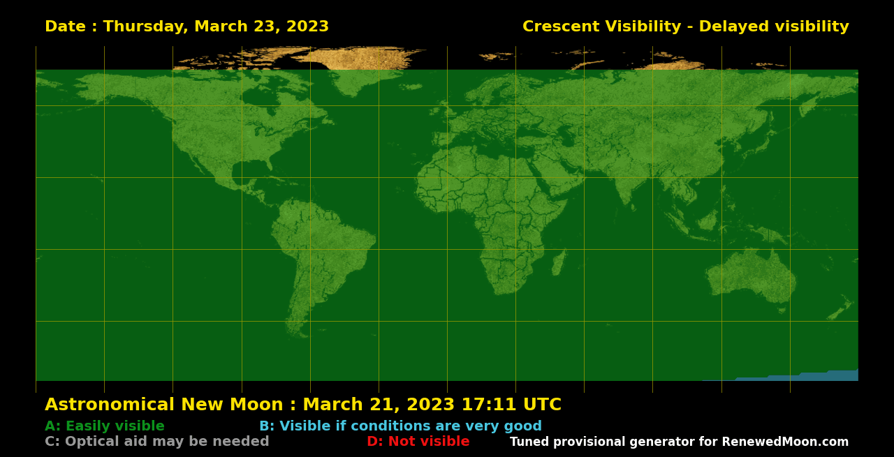 Visibility map for renewed moon confirmation date