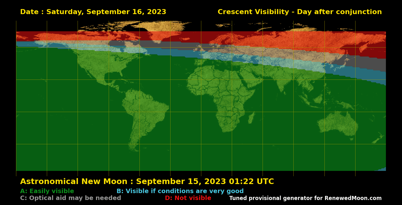 Visibility map for renewed moon confirmation date