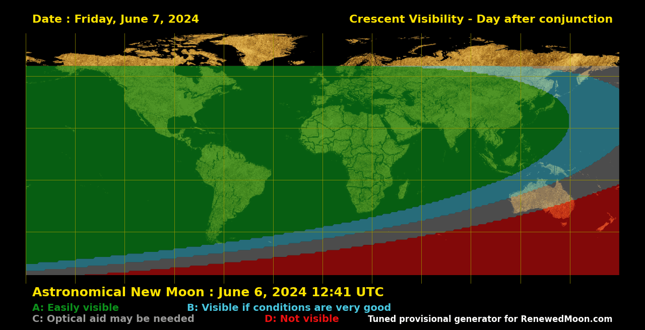 Visibility map for renewed moon confirmation date