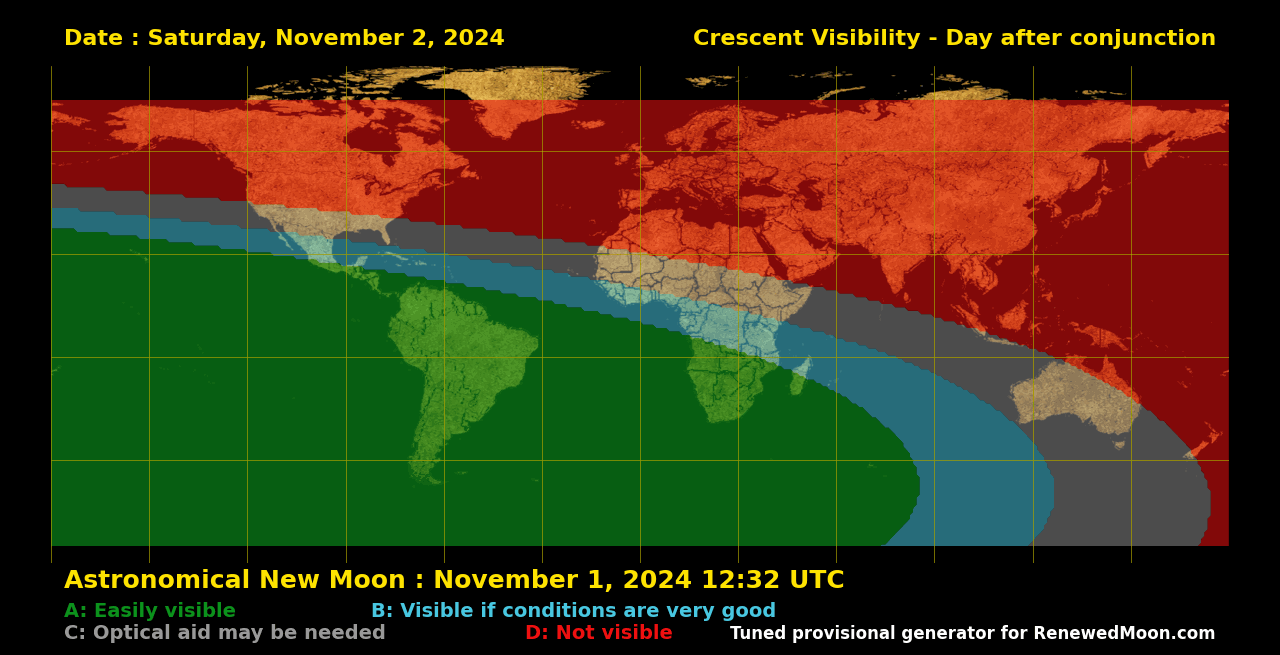 Visibility map for renewed moon confirmation date