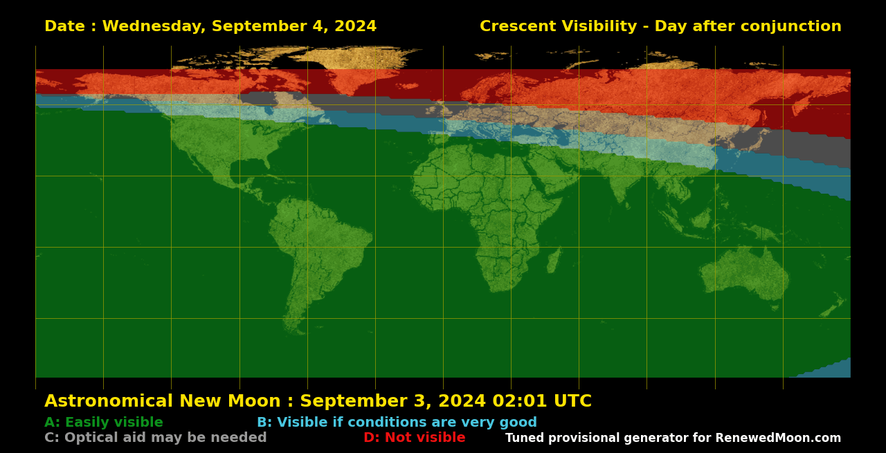 Visibility map for renewed moon confirmation date