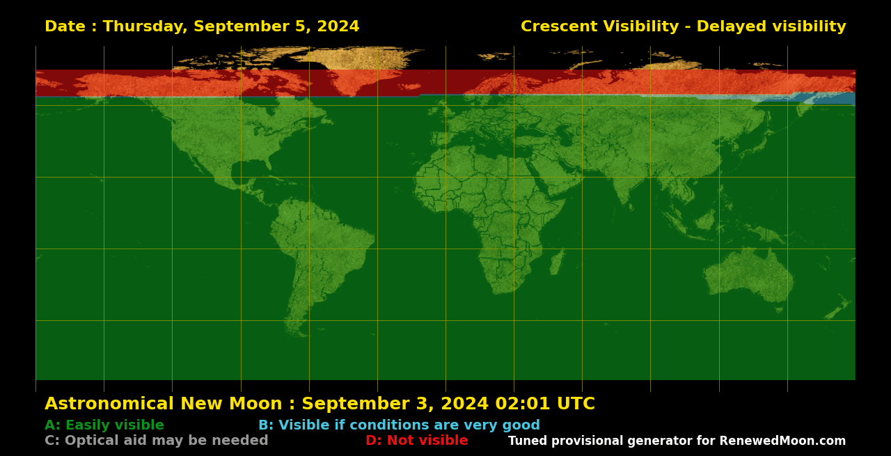Visibility map for renewed moon confirmation date